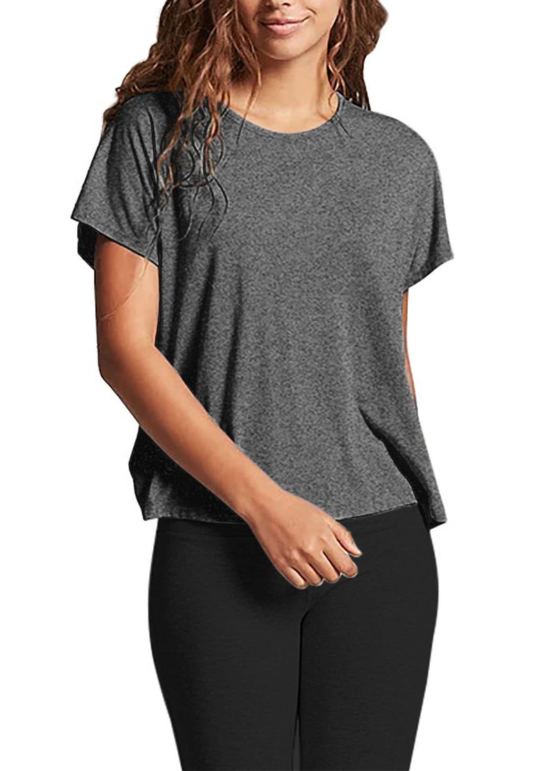 Mippo Workout Tops Short Sleeve Gym Shirts Backless Open Back Top Womens Active Workout Shirt Gym Clothes Heather Gray M - Image 2